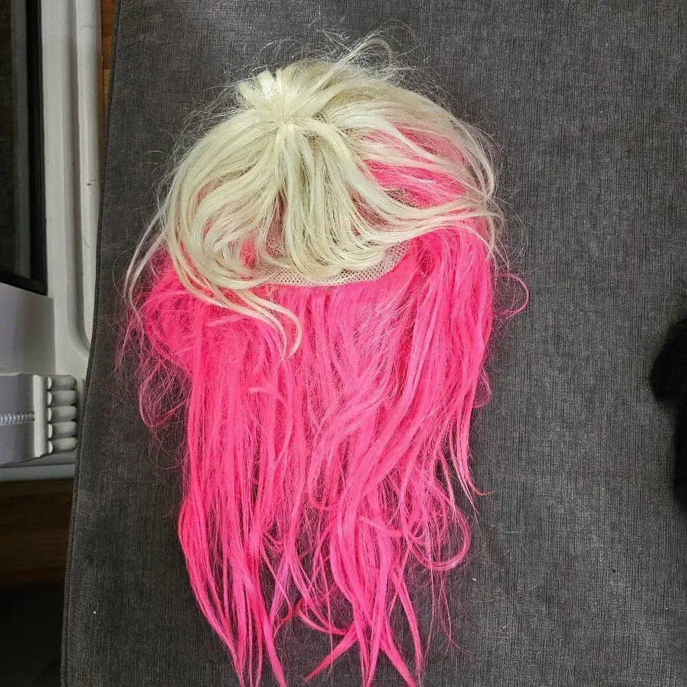 Pink Halloween Wig Long Bob Straight Wig Hair Synthetic Lace For Women